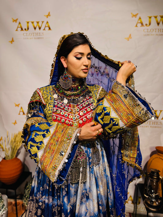 Afghani-Inspired Royal Blue Mirror Work Dress
