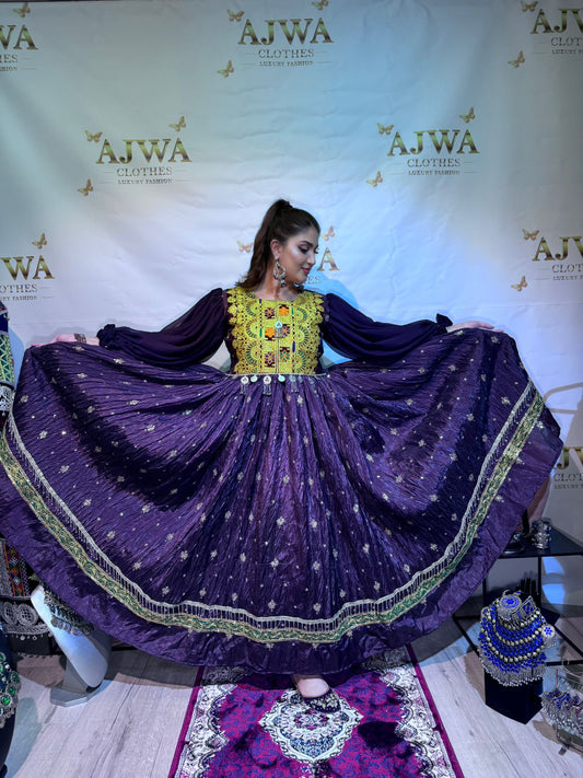 Traditional Afghan Dress – Royal Purple & Gold Embroidery